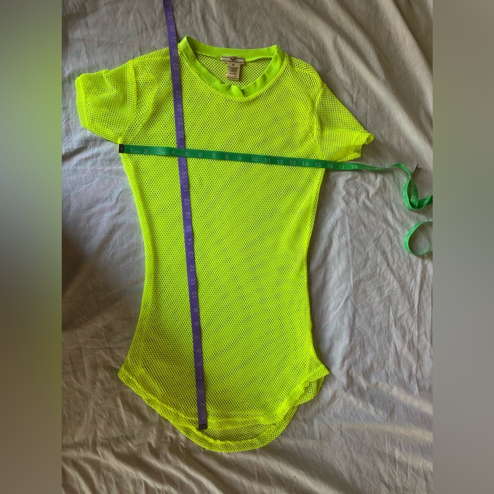 NYC Women M Sheer Mesh Shirt Dress Sexy Clubwear See Through Top Adult Yellow - Picture 8 of 9
